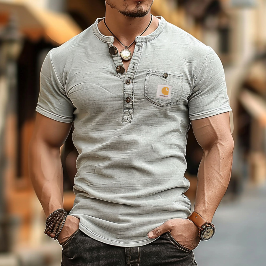 

Men's Vintage Short Sleeve Casual Henley T-Shirt