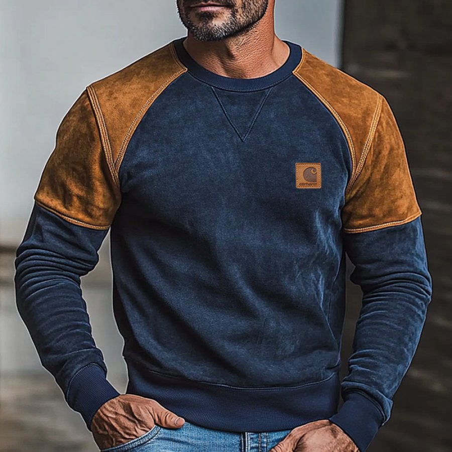 

Men's Vintage Suede Color Block Sweatshirt