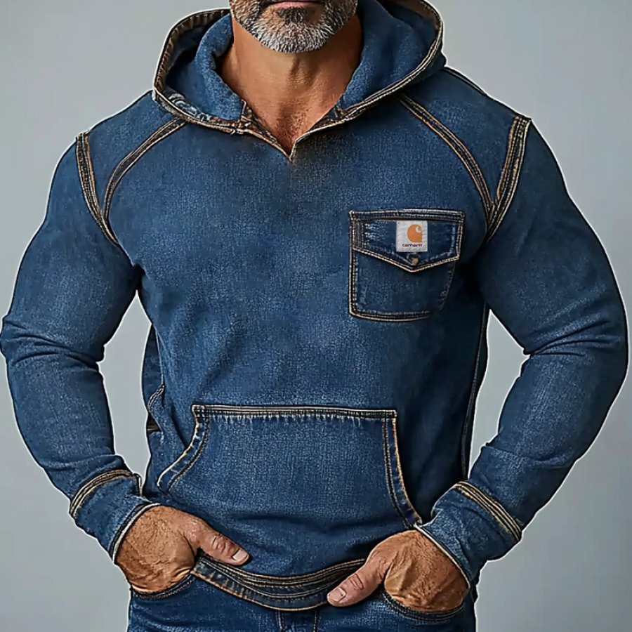 

Men's Vintage Denim Pocket Hoodie