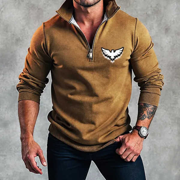 Men's Vintage Quarter Zip Collar Sweatshirt Khaki - Anurvogel.com 