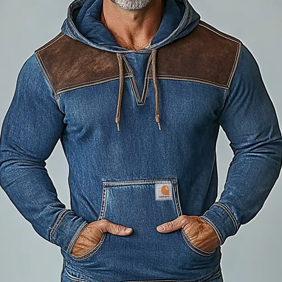 

Men's Vintage Suede Denim Pocket Hoodie