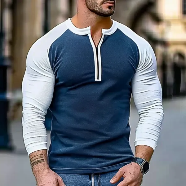 Men's Muscle Fitness Casual Long Sleeve Contrast Color T-Shirt - Anurvogel.com 