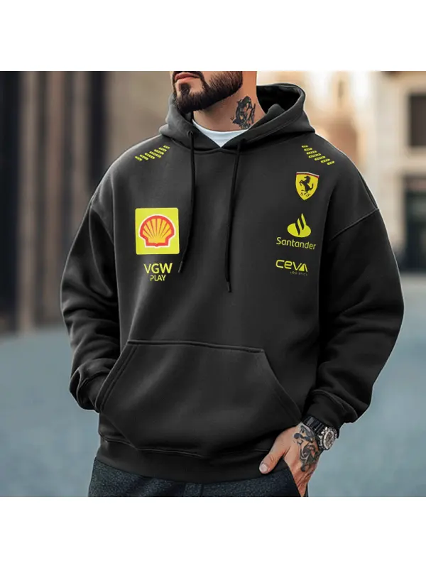 Unisex Formula Racing Team Printed Black Hoodie - Aptkoi.com 