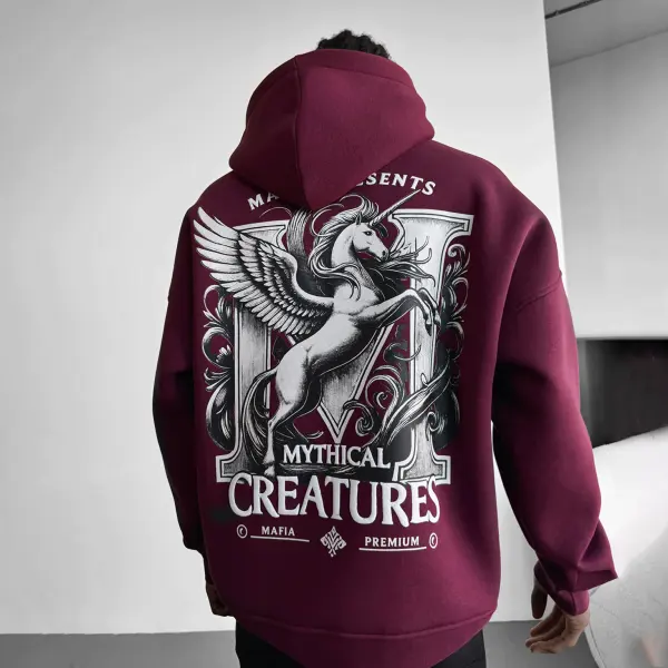 Unisex Oversized Pegasus Printed Relaxed Hoodie - Dozenlive.com 