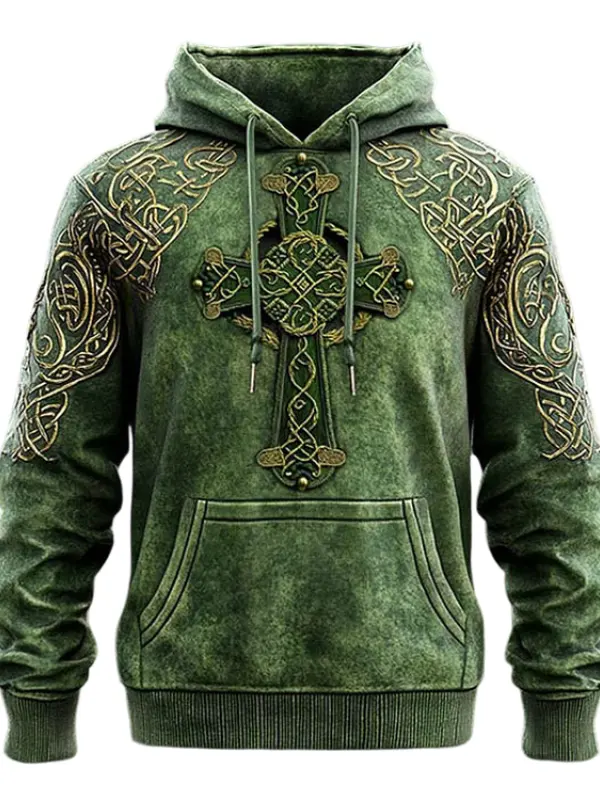 Men's Vintage St. Patrick's Day Shamrock Cross Pocket Long Sleeve Hoodie Only $28.99 - Menbarn.com 