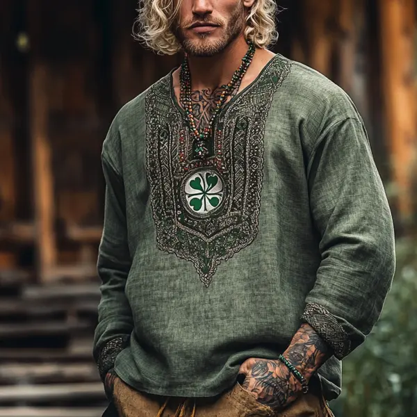 St. Patrick's Day Men's V-Neck Linen Plus Size Top Short Shirt Only $29.99 - Cotosen.com 