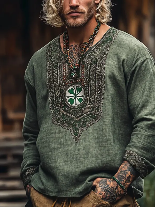 St. Patrick's Day Men's V-Neck Linen Plus Size Top Short Shirt Only $29.99 - Menbarn.com 