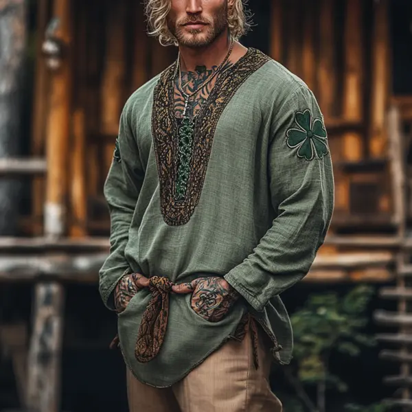 St. Patrick's Day Men's V-Neck Linen Plus Size Top Short Shirt Only $29.99 - Cotosen.com 