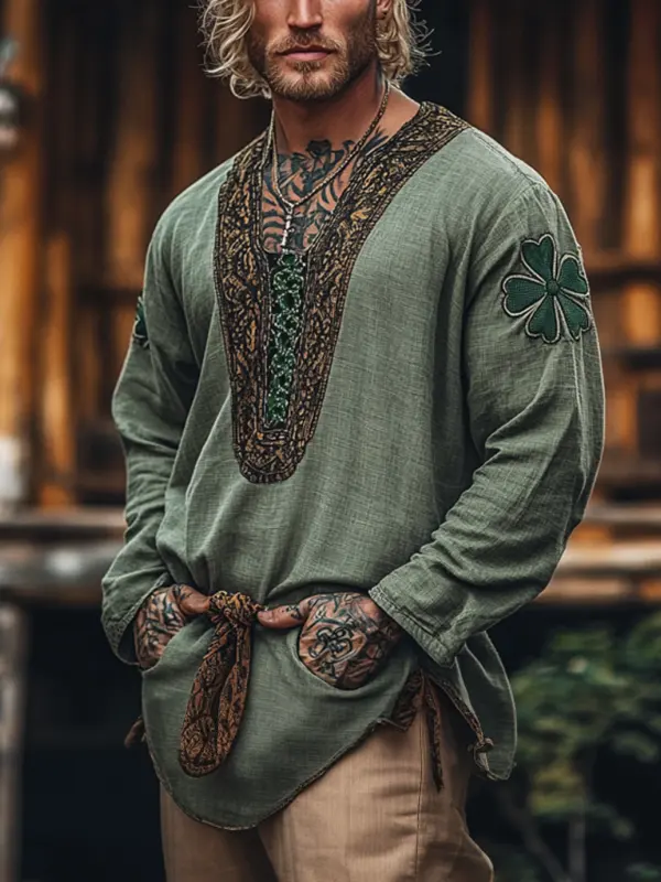 St. Patrick's Day Men's V-Neck Linen Plus Size Top Short Shirt Only $29.99 - Menbarn.com 