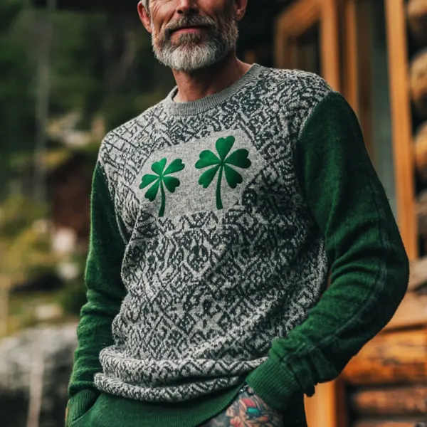 Men's Vintage St. Patrick's Day Print Knit Sweatshirt - Anurvogel.com 