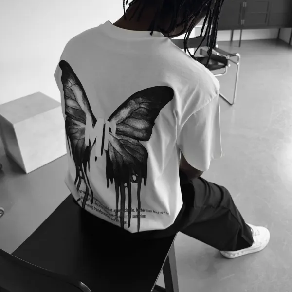 Fashionable Butterfly Letter Print T-shirt - Anurvogel.com 
