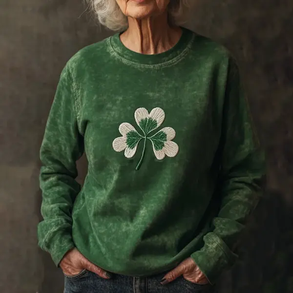 Women's St. Patrick's Day Shamrock Embroidered Print Sweatshirt - Wayrates.com 