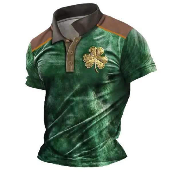 Men's Shamrock St. Patrick's Day Print Short Sleeve Color Block Polo T-Shirt Only $23.99 - Cotosen.com 