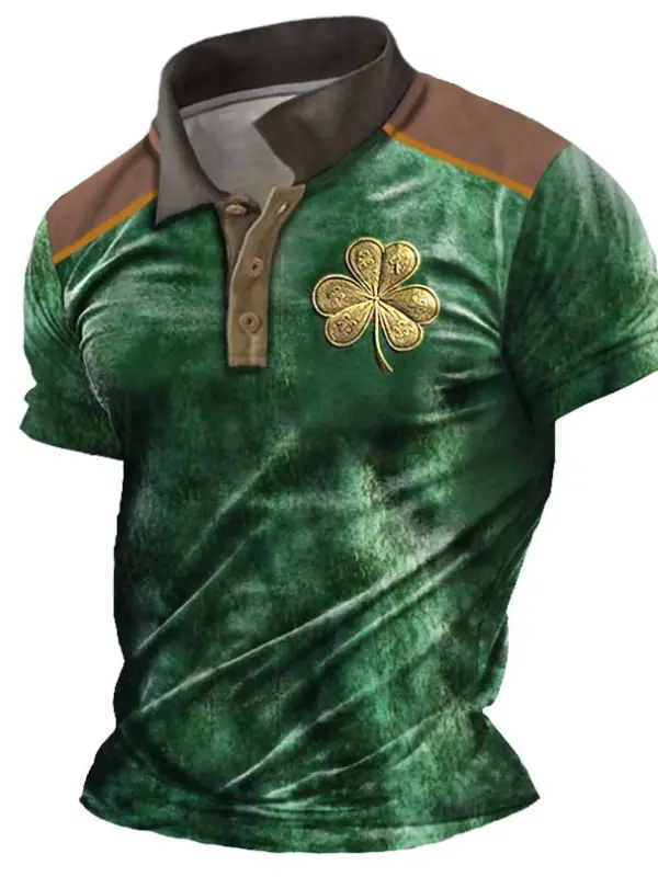 Men's Shamrock St. Patrick's Day Print Short Sleeve Color Block Polo T-Shirt Only $23.99 - Menbarn.com 