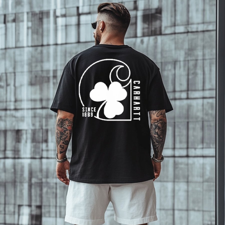 

Men's Vintage Shamrock Letter Print Since1889 T Shirt Black