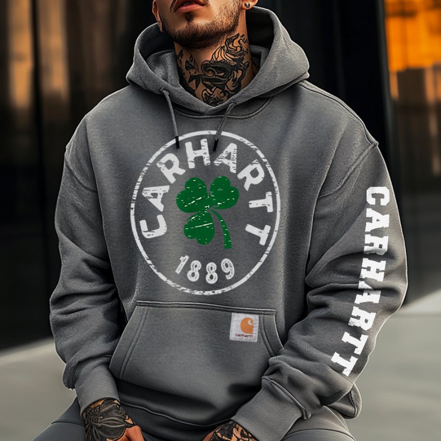 

Men's Vintage Classic St. Patrick's Day Shamrock Letter Print Hoodie Gray