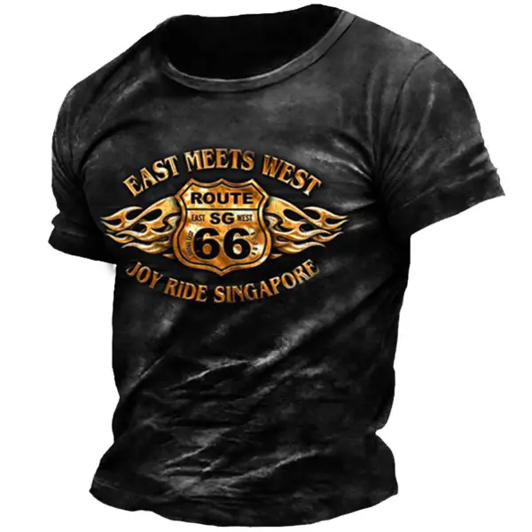 Men's Route 66 East Meets West Vintage Outdoor Short Sleeve T-Shirt - Cotosen.com 
