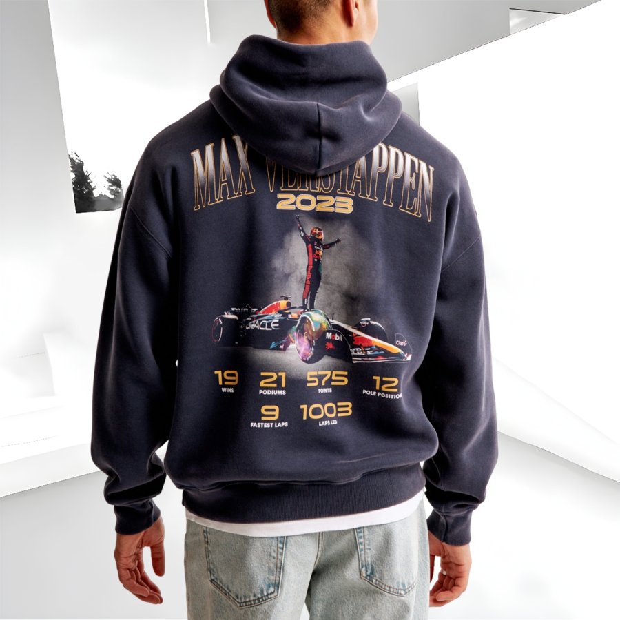 

Unisex 2025 Newest Retro Racing Print Casual Oversized Purplish Blue Hoodie