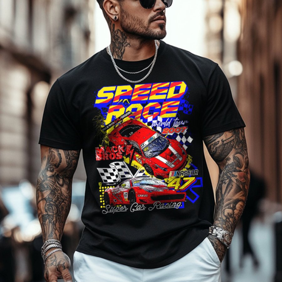 

Men's Outdoor Leisure Car Racing Printed Pattern T-shirt