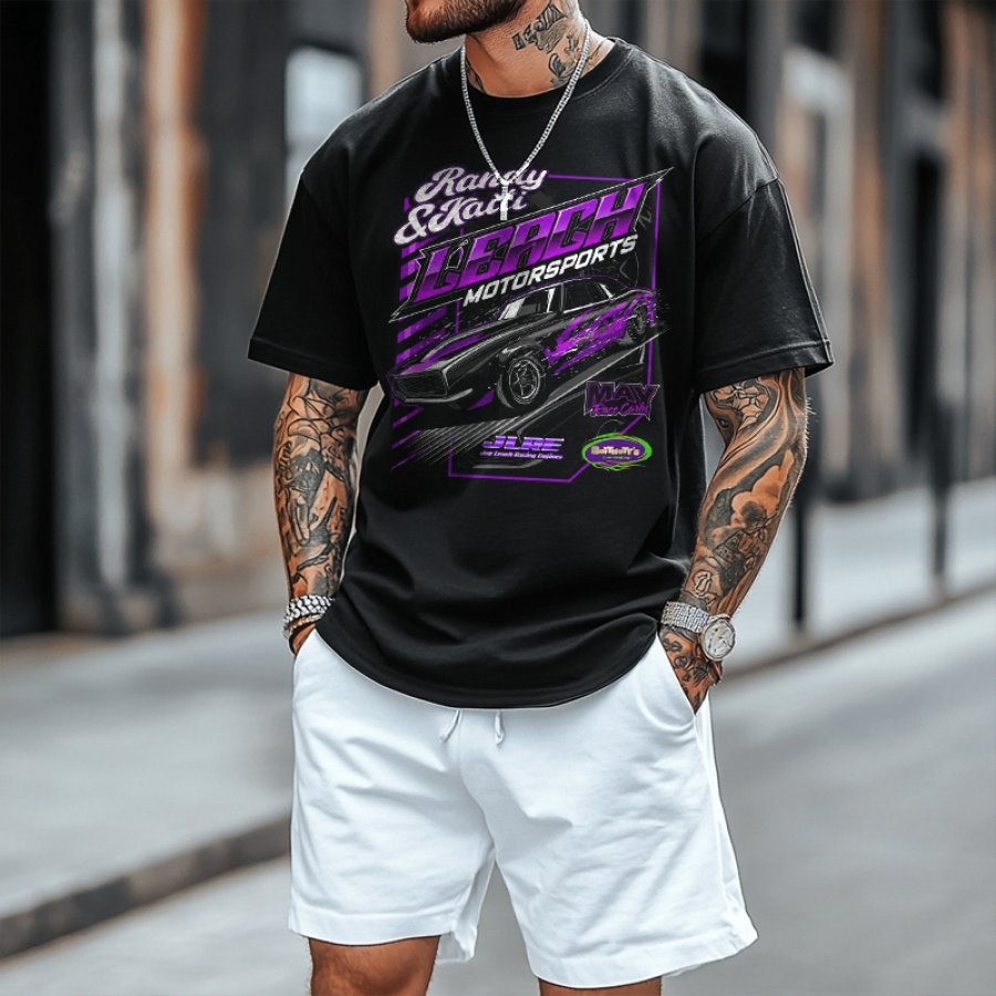 

Men's Oversize Leisure Car Racing Printed Pattern T-shirt