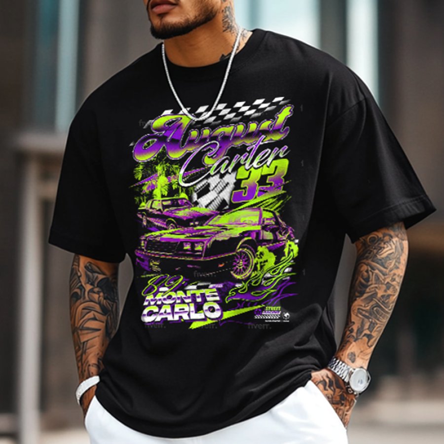 

Men's Oversize Vintage Racing Printed Pattern T-shirt