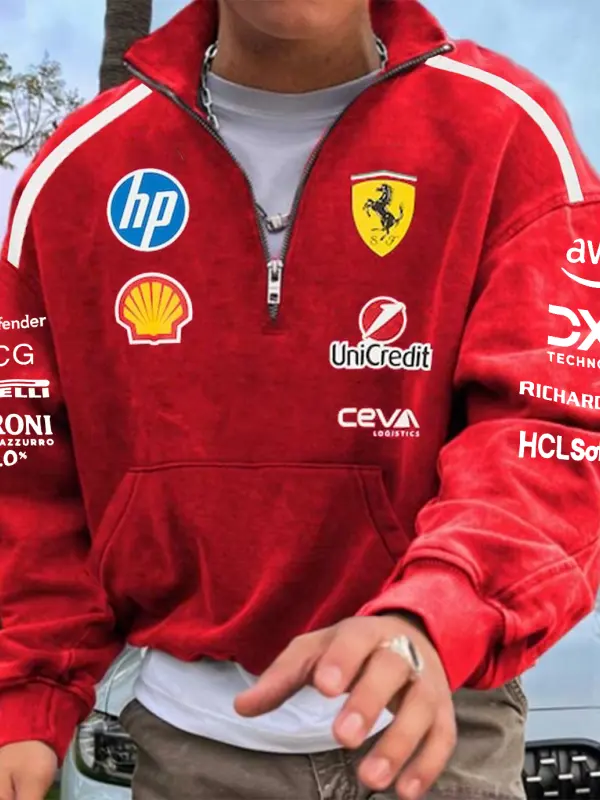 Men's 2025 Newest Retro Racing Print Rad Oversized Half Zip Collar Sweatshirt Only $35.99 - Menbarn.com 