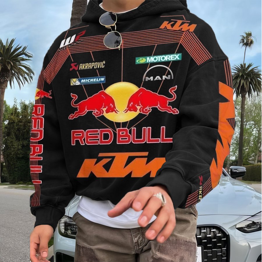 

Men's 2025 Newest Retro Racing Print Black Oversized Hoodie