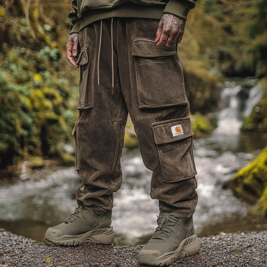 

Men's Carhartt Vintage Outdoor Multi-Pocket Drawstring Brown Suede Cargo Pants Joggers