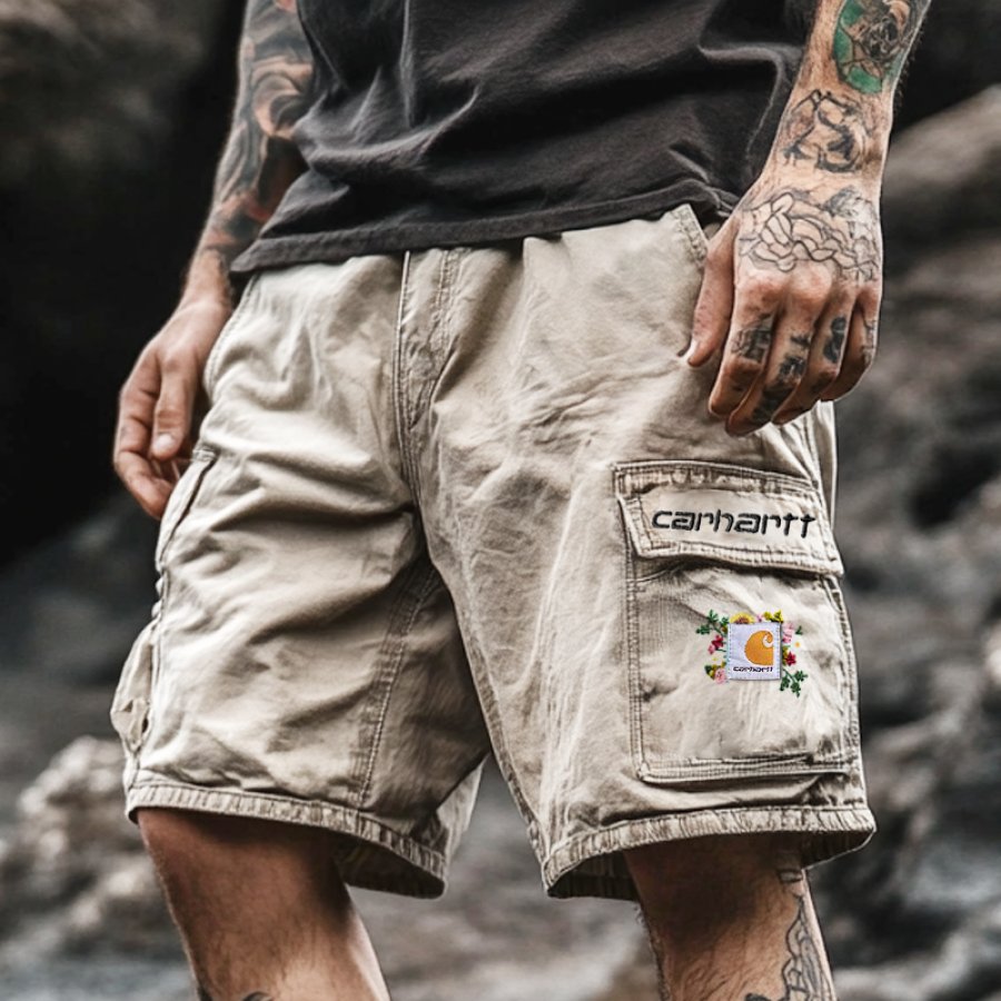 

Men's Outdoor Camp Embroidery Tactical Stretch Multi-Pocket Elastic Vintage Cargo Shorts