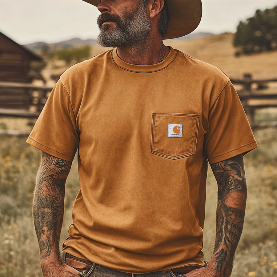 

Men's Vintage Western Style Suede Short Sleeve Casual Brown T-shirt
