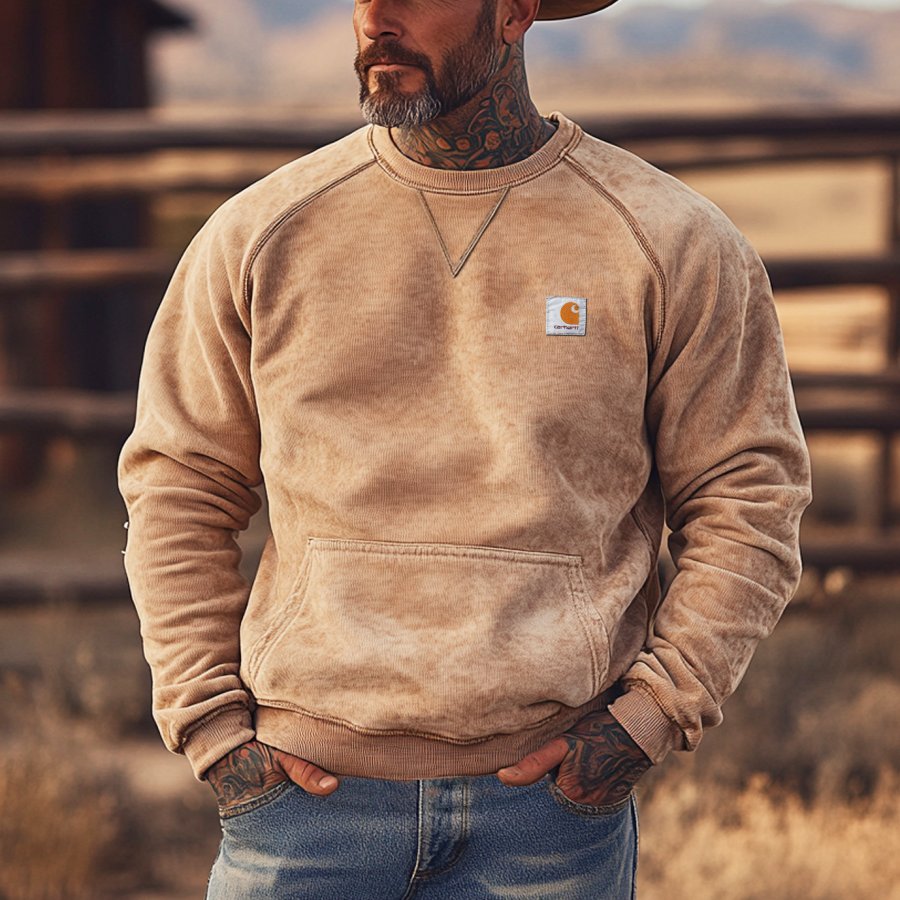 

Men's Vintage Western Style Suede Long Sleeve Casual Sweatshirt