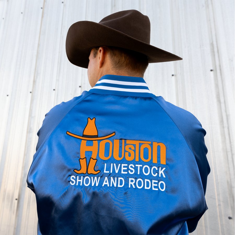 

Unisex Vintage American Western Style Embroidery Long Sleeve Blue Big Logo Baseball Jacket