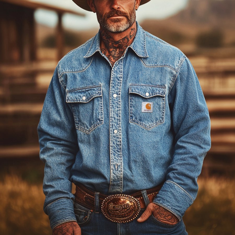

Men's Vintage Western Style Denim Long Sleeve Casual Shirt