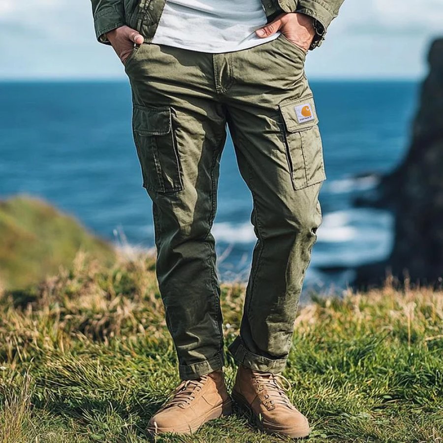 

Men's Solid Color Army Green Multi-Pocket Cargo Pants