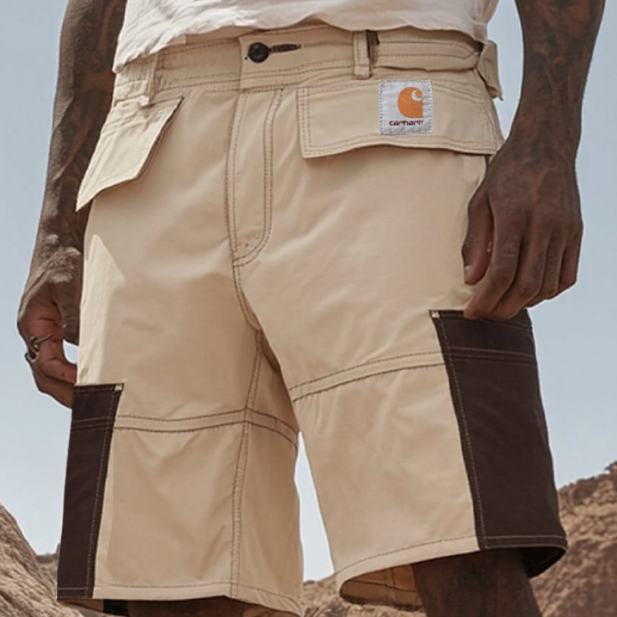 

Men's Vintage Color Block Tactical Cargo Shorts Khaki