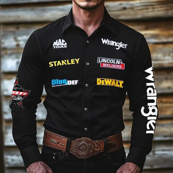 Men's Outdoor Vintage Western Cowboy Teams Black Long Sleeved Collar Shirts - Cotosen.com 