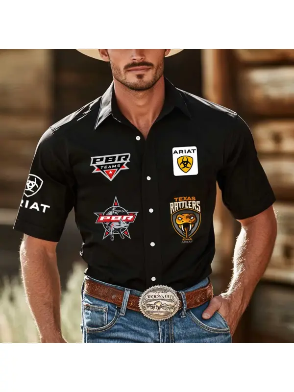 Men's Western Snake Cowboy Outdoor Short Sleeve Black Rodeo Shirts - Aptkoi.com 