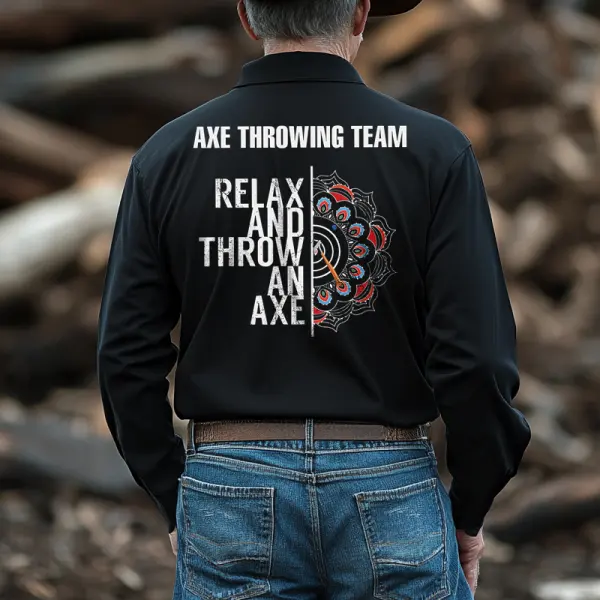 Men's Ax Throwing Competition Viking Printed Long Sleeved Polo Shirt - Wayrates.com 