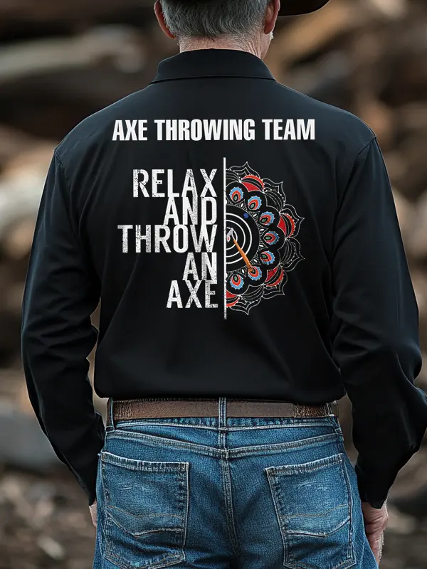 Men's Ax Throwing Competition Viking Printed Long Sleeved Polo Shirt - Pragmaace.com 