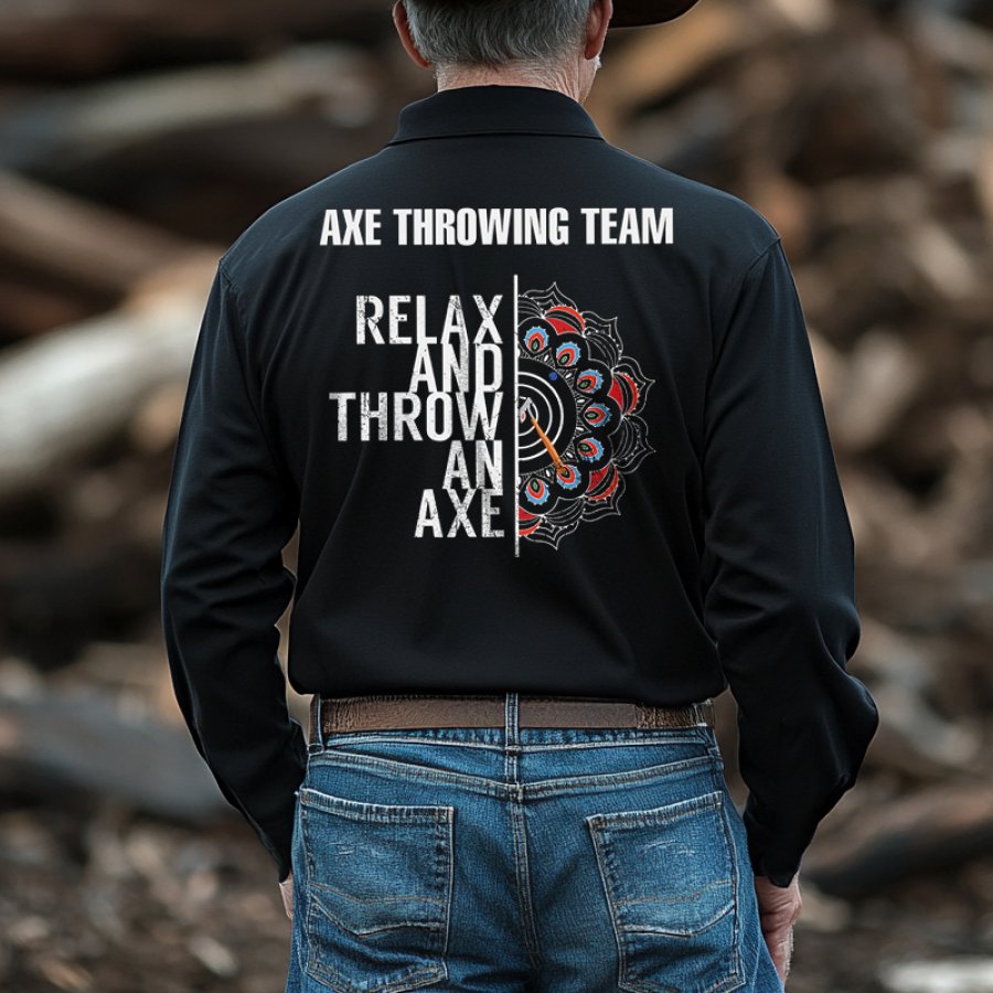 

Men's Ax Throwing Competition Viking Printed Long Sleeved Polo Shirt