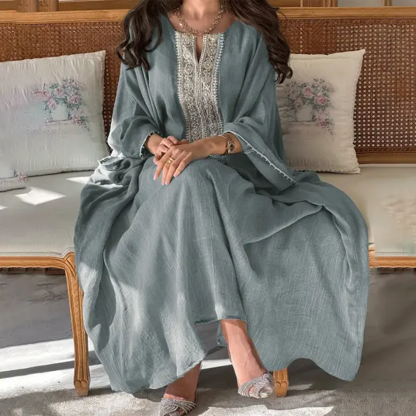 Womens Middle Eastern Gorgeous Solid Color Casual Jalabiyas Dress - Spiretime.com 