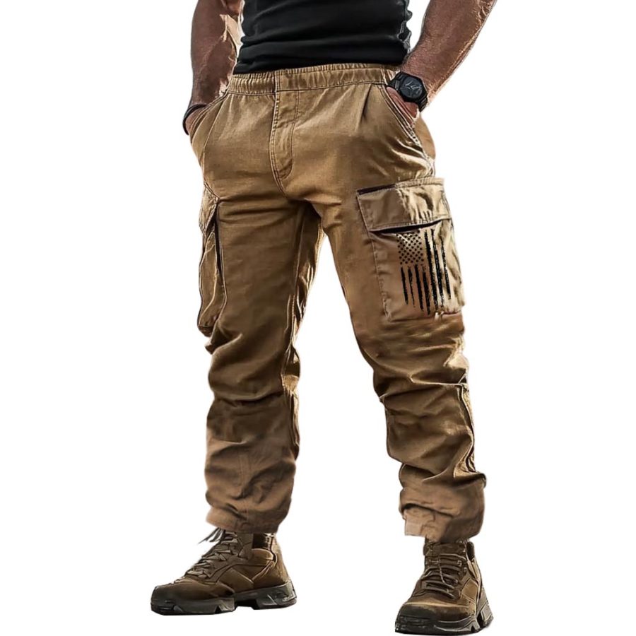 

Men's Vintage American Flag Patriotic Multi-Pocket Tactical Daily Work Cargo Pants Trousers