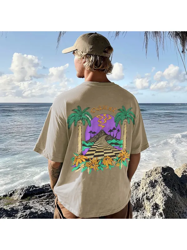 Unisex Palm Tree Print Surf T-shirt - Aptkoi.com 