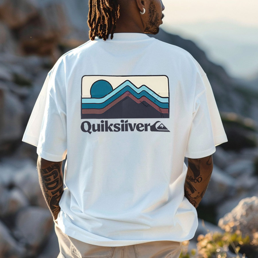 

Quiksilver Unisex Surf Sunset Mountain Beach Print Casual Oversized Crew Neck T-Shirt