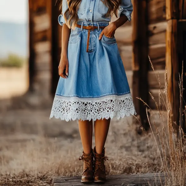 Western Cowgirl Lace-up Chic Denim Dress - Anurvogel.com 
