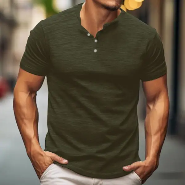 Men's Short Sleeve Button T-Shirt Henley - Dozenlive.com 