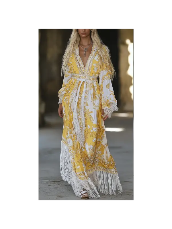 Women Elegant Floral Maxi Dress - Ootdmw.com 