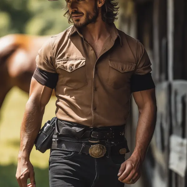Western Cowboys Rustic Brown Button-Up Men's Shirt - Anurvogel.com 