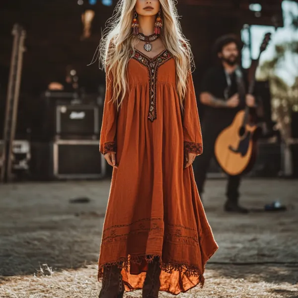Coachella Music Festival Rock Party Carnival Vintage Wilderness Ethnic Bohemian Linen Dress - Anurvogel.com 
