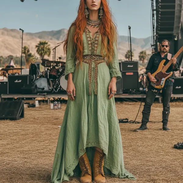 Coachella Music Festival Rock Party Carnival Vintage Wilderness Ethnic Bohemian Linen Dress - Anurvogel.com 